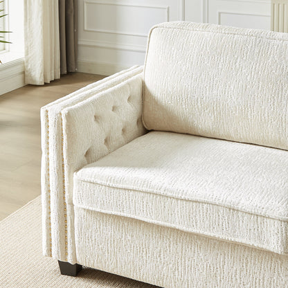 Canapé-lit 3 places beige 81 Chenille Nailheads avec matelas en mousse à mémoire de forme pour le salon