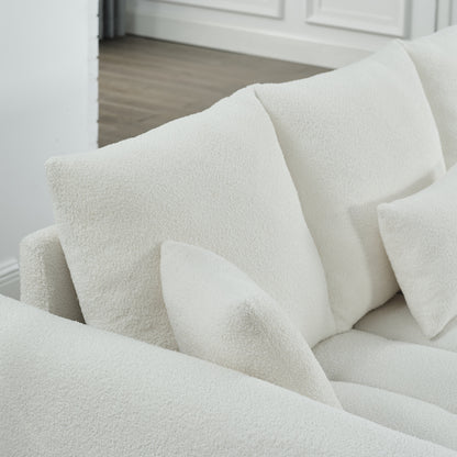 Canapé 3 places en tissu beige de 82 pouces avec coussins de dossier moelleux