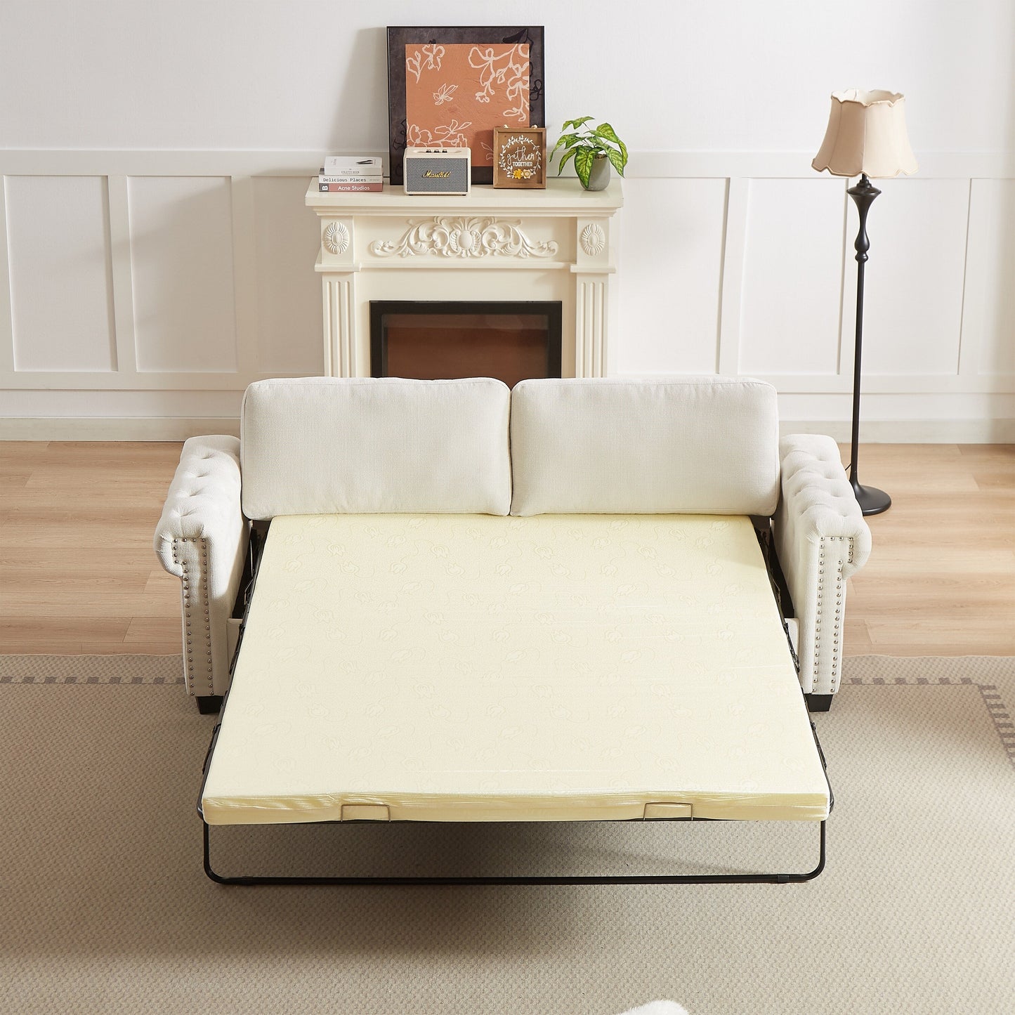 Canapé-lit convertible 3 places 2 en 1 en polyester beige 83,8 cm avec matelas pliable pour salon