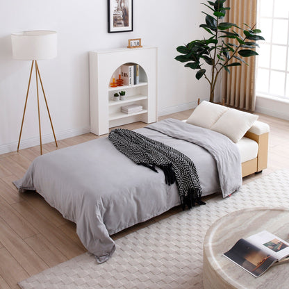 Canapé-lit convertible 3 places en coton et lin beige 84,65 € avec pouf de rangement, table rabattable et 2 tiroirs