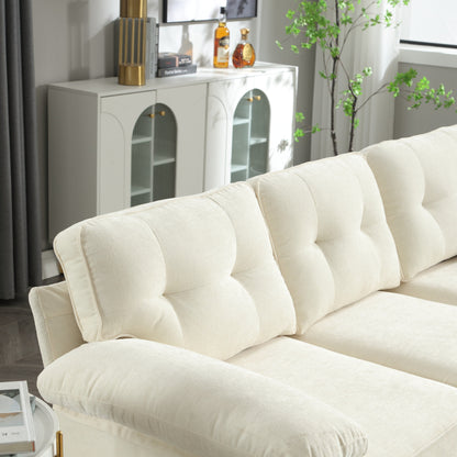 Canapé 3 places beige en L de 85 pouces avec méridienne et coussin à ressorts