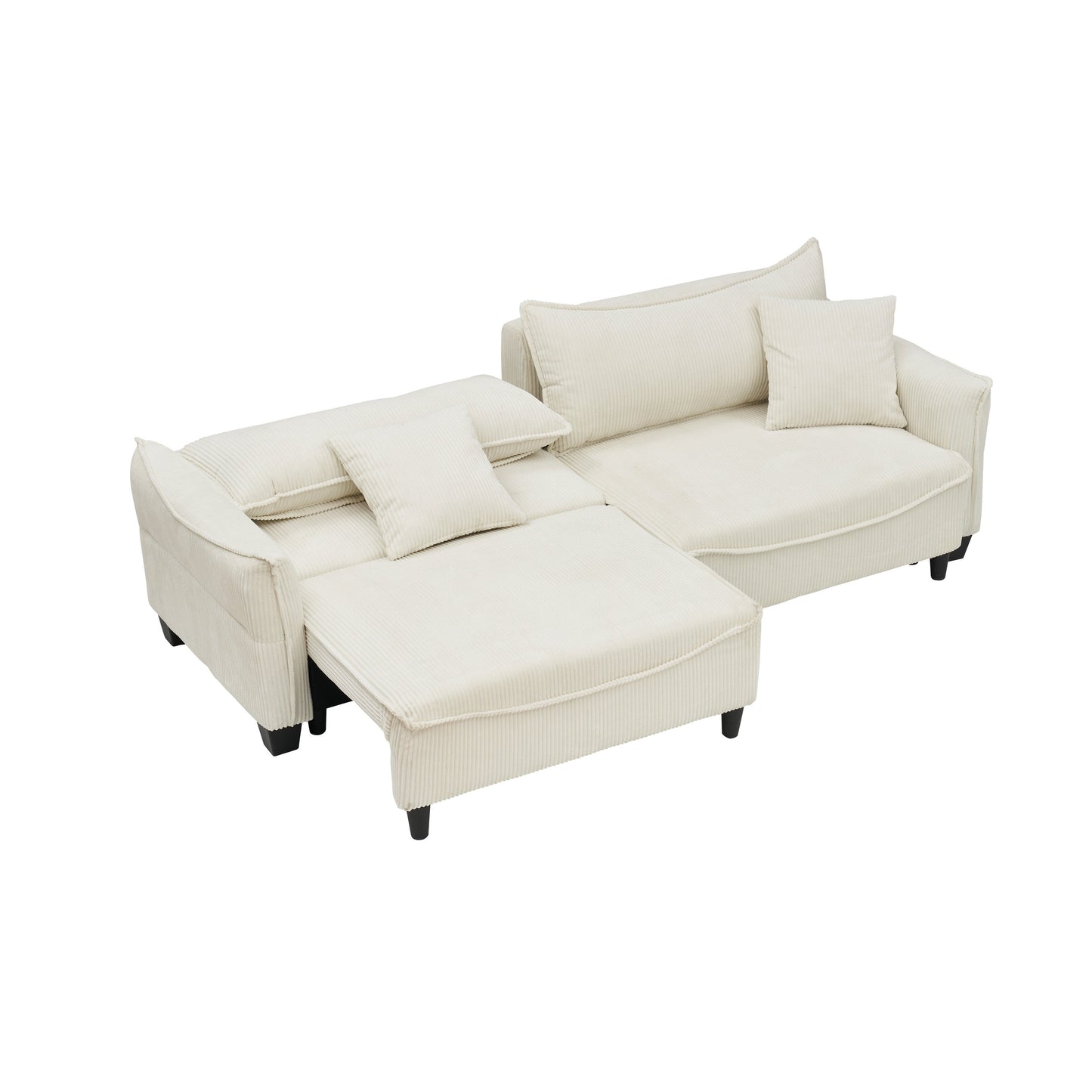 Canapé-lit 3 places en velours côtelé beige 87,79 $ avec deux coussins décoratifs et rangement pour le salon