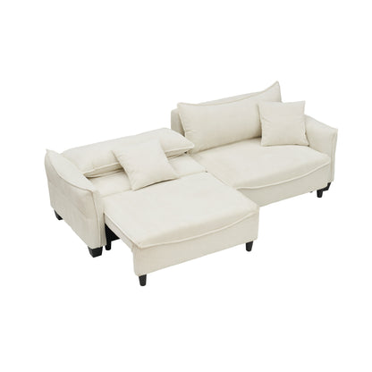 Canapé-lit 3 places en velours côtelé beige 87,79 $ avec deux coussins décoratifs et rangement pour le salon