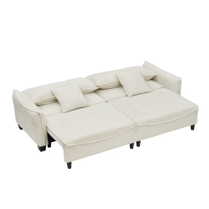 Canapé-lit 3 places en velours côtelé beige 87,79 $ avec deux coussins décoratifs et rangement pour le salon
