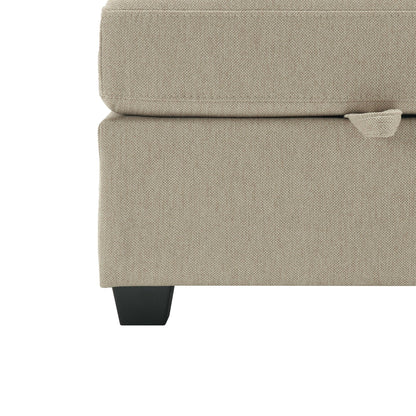 Canapé modulaire 3 places beige de 87,9 po avec pouf, dossiers et accoudoirs réglables, sièges avec rangement et coussins épais