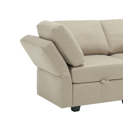 Canapé modulaire 3 places beige de 87,9 po avec pouf, dossiers et accoudoirs réglables, sièges avec rangement et coussins épais