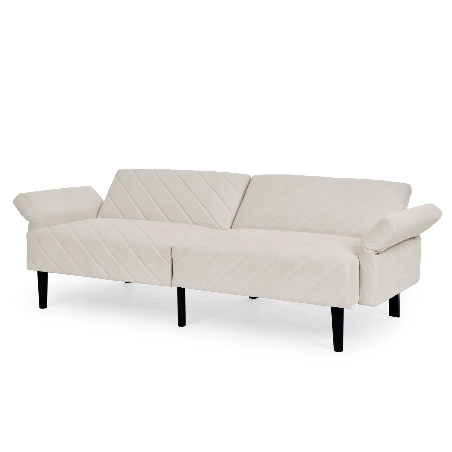 Canapé-lit futon convertible capitonné en velours beige 87 avec accoudoirs réglables pour salon