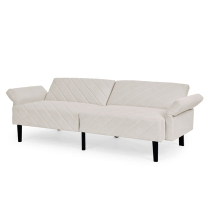 Canapé-lit futon convertible capitonné en velours beige 87 avec accoudoirs réglables pour salon