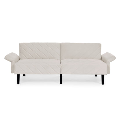 Canapé-lit futon convertible capitonné en velours beige 87 avec accoudoirs réglables pour salon