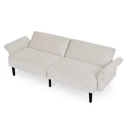 Canapé-lit futon convertible capitonné en velours beige 87 avec accoudoirs réglables pour salon