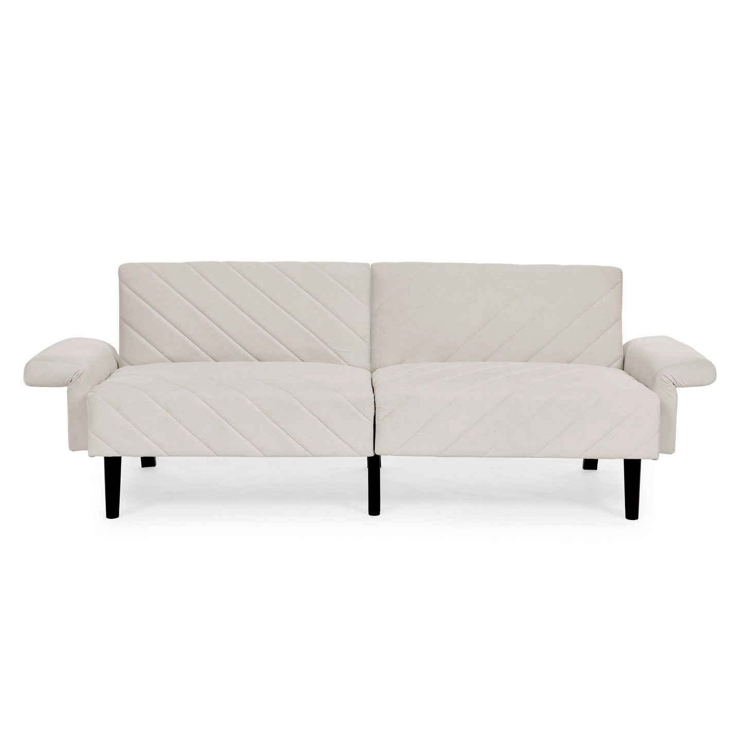 Canapé-lit futon convertible capitonné en velours beige 87 avec accoudoirs réglables pour salon