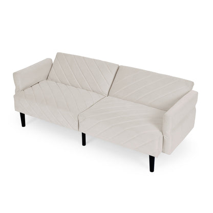 Canapé-lit futon convertible capitonné en velours beige 87 avec accoudoirs réglables pour salon