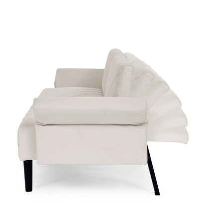 Canapé-lit futon convertible capitonné en velours beige 87 avec accoudoirs réglables pour salon