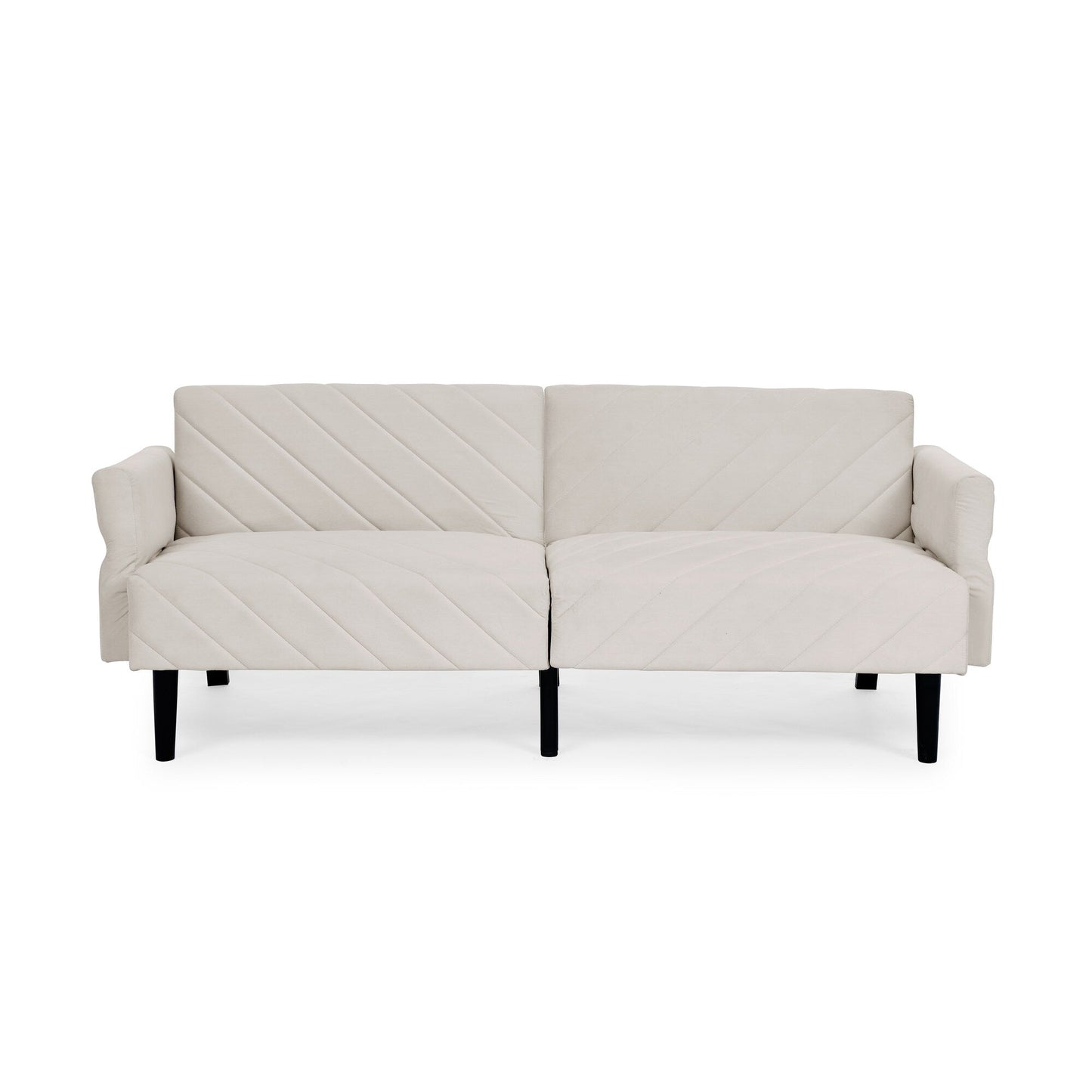 Canapé-lit futon convertible capitonné en velours beige 87 avec accoudoirs réglables pour salon