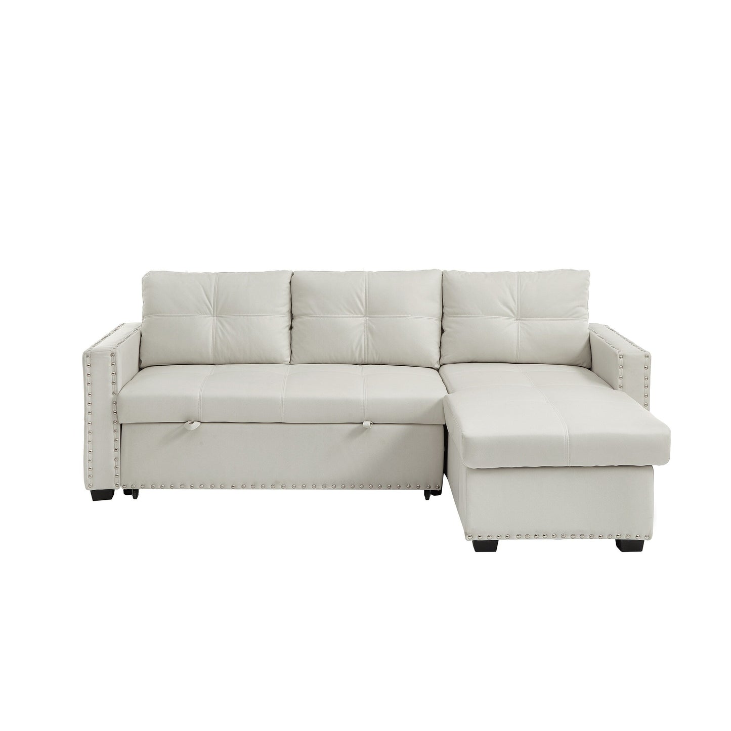 Canapé-lit convertible 3 places beige en microfibre de 88 po avec méridienne de rangement et fonction coulissante