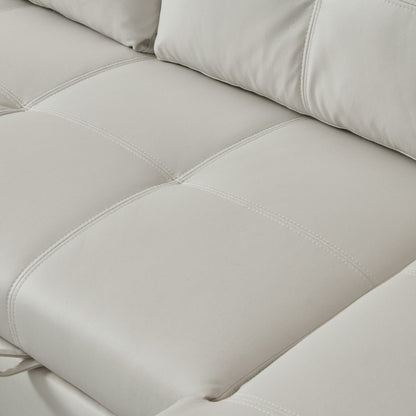 Canapé-lit convertible 3 places beige en microfibre de 223 cm avec méridienne de rangement, lit gigogne et coussin en éponge de haute qualité