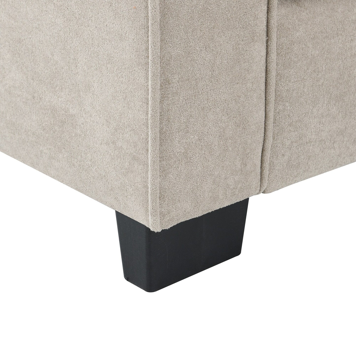 Canapé modulable 5 places en L en velours beige 89 avec coussins doubles, structure robuste en bois et fer