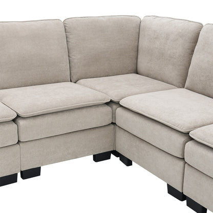 Canapé sectionnel 5 places en velours beige 89'' en forme de L avec coussins doubles, cadre robuste en bois et fer