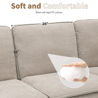 Canapé sectionnel 5 places en velours beige 89 po avec coussins doubles