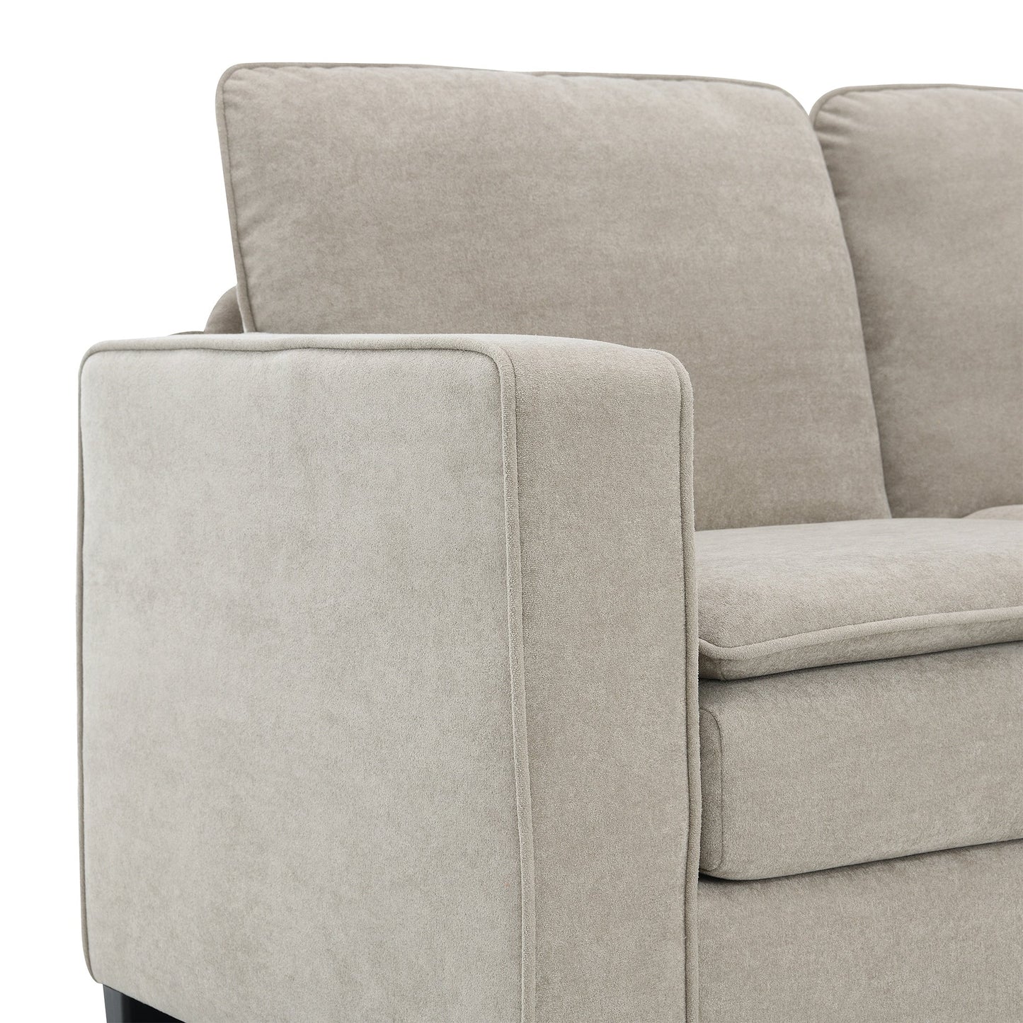 Canapé sectionnel 5 places en velours beige 89 po avec coussins doubles