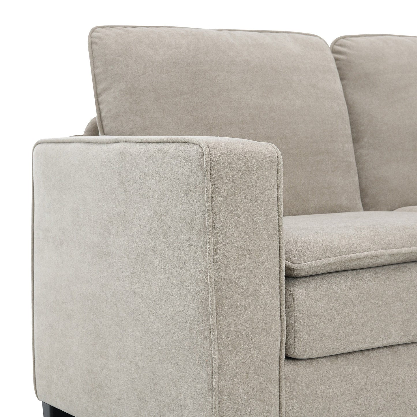 Canapé sectionnel 5 places en velours beige 89 po avec coussins doubles