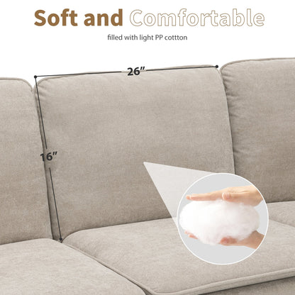 Canapé sectionnel 5 places en velours beige 89 po avec coussins doubles