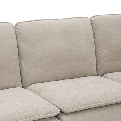 Canapé sectionnel 5 places en velours beige de 89 po avec coussins doubles, structure en fer et bois pour plus de stabilité