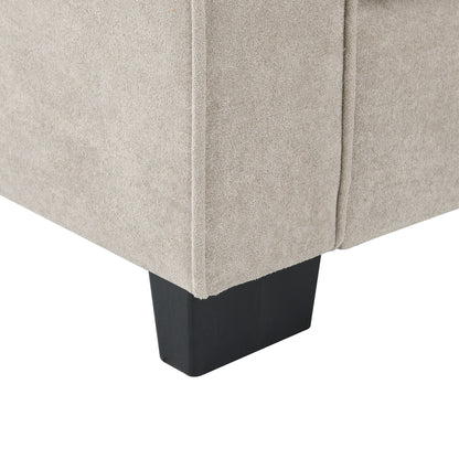 Canapé sectionnel 5 places en velours beige de 89 po avec coussins doubles, structure en fer et bois pour plus de stabilité