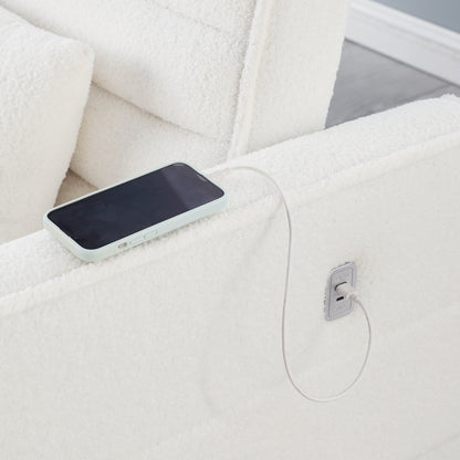 Canapé-lit convertible en tissu bouclé beige