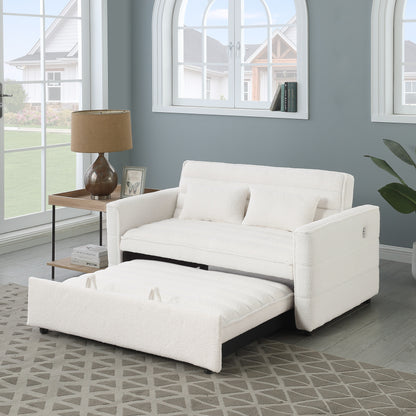 Canapé-lit convertible en tissu bouclé beige