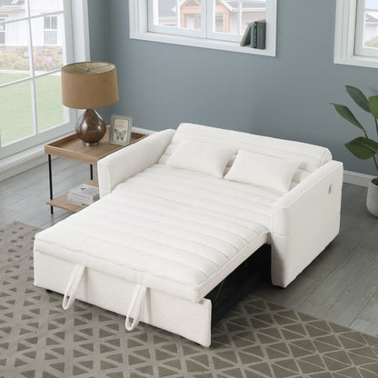 Canapé-lit convertible en tissu bouclé beige