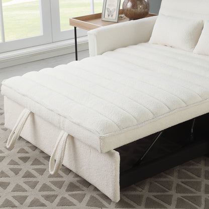 Canapé-lit convertible en tissu bouclé beige