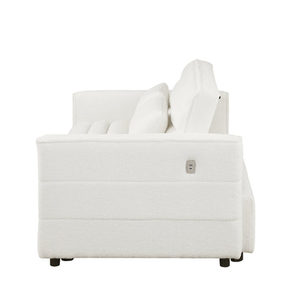 Canapé-lit convertible en tissu bouclé beige