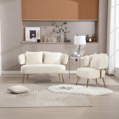 Canapé causeuse beige bouclé avec cadre en métal