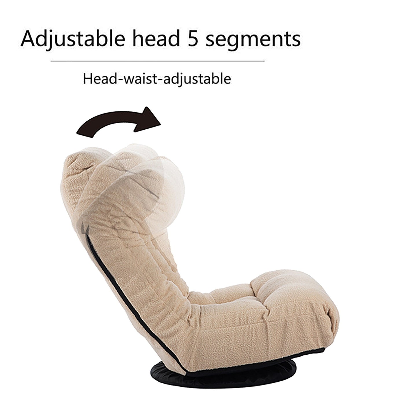 Fauteuil inclinable manuel pivotant à 360°, rembourré en tissu boucle beige, sans accoudoirs, avec pouf, appui-tête et dossier réglables