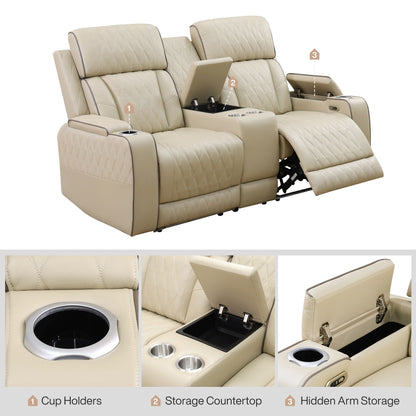 Ensemble de canapés inclinables de salon 3 pièces en cuir respirant beige