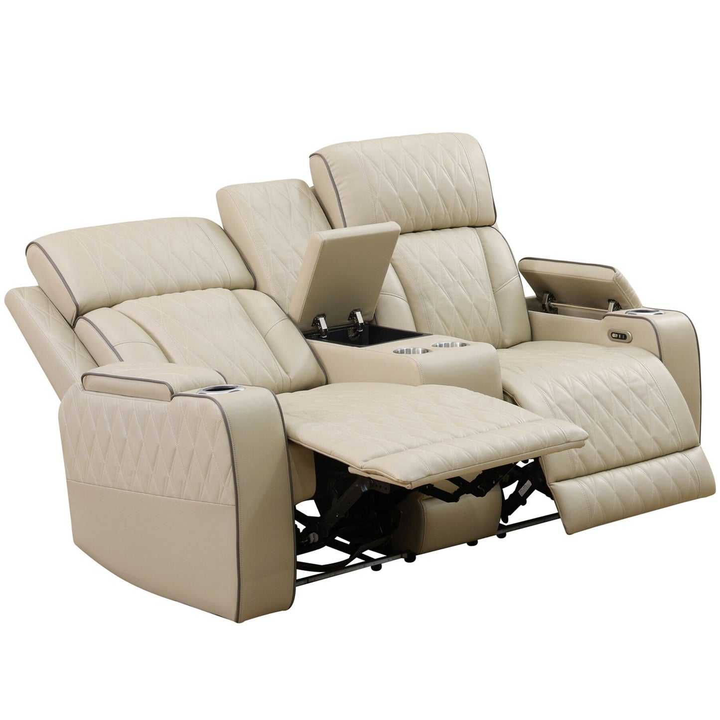 Ensemble de canapés inclinables de salon 3 pièces en cuir respirant beige