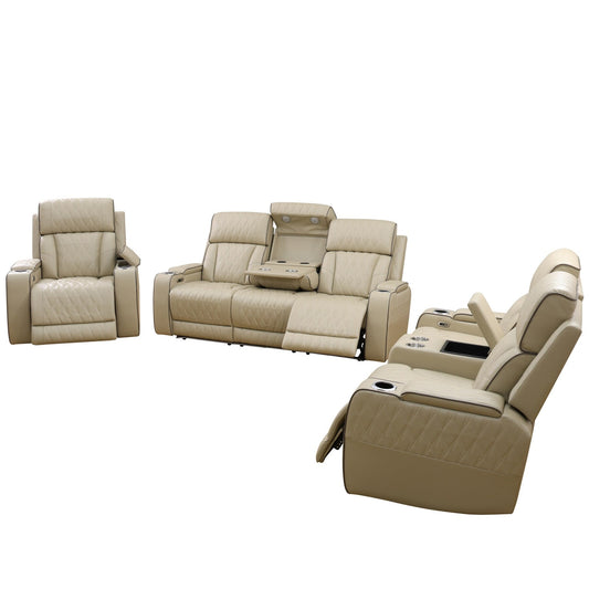 Ensemble de canapés inclinables de salon 3 pièces en cuir respirant beige