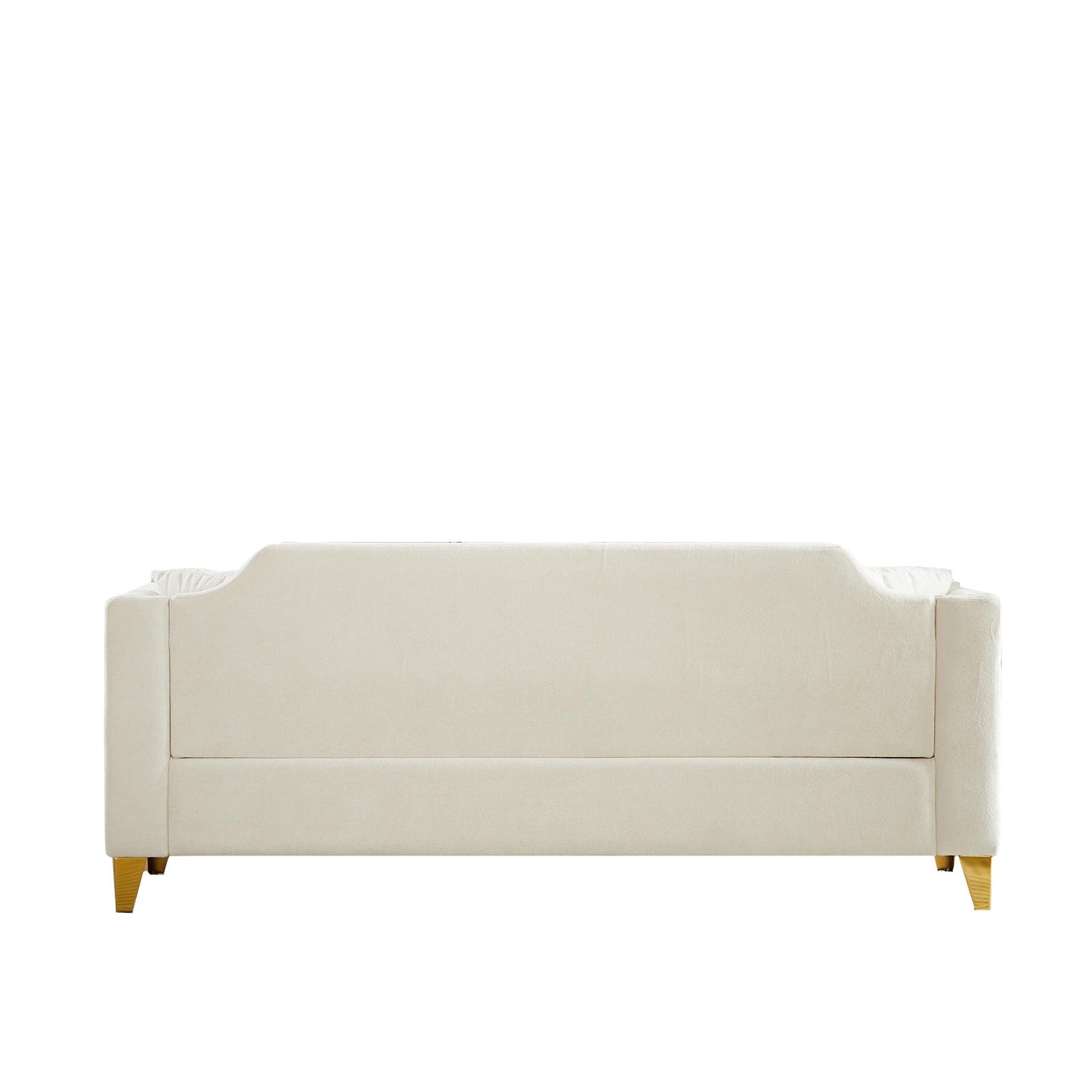 Canapé 3 places capitonné en chenille beige avec décoration cloutée en cuivre