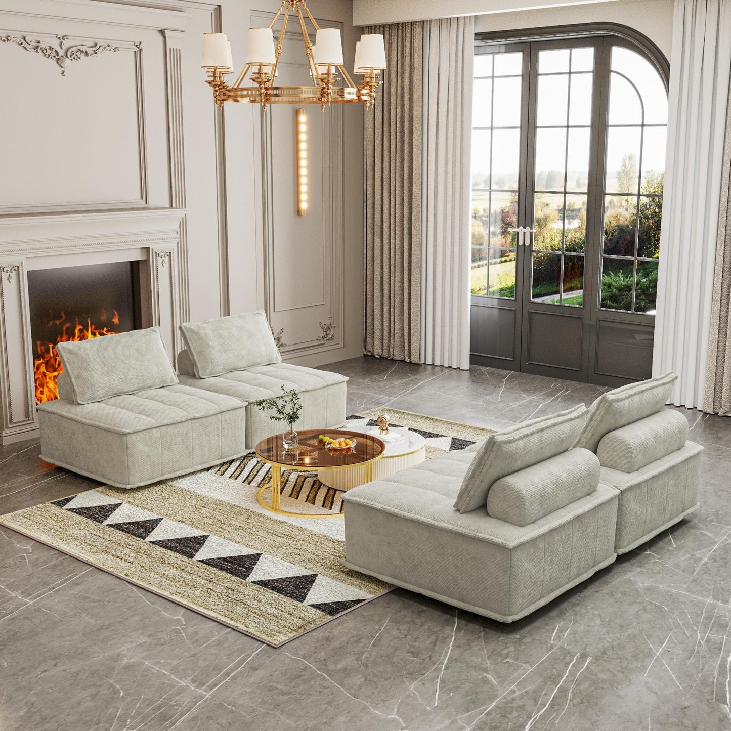 Ensemble de canapés modulaires 4 pièces en chenille beige