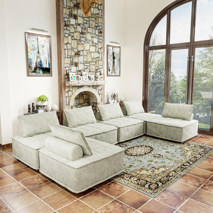 Ensemble de canapés modulaires 6 pièces en chenille beige