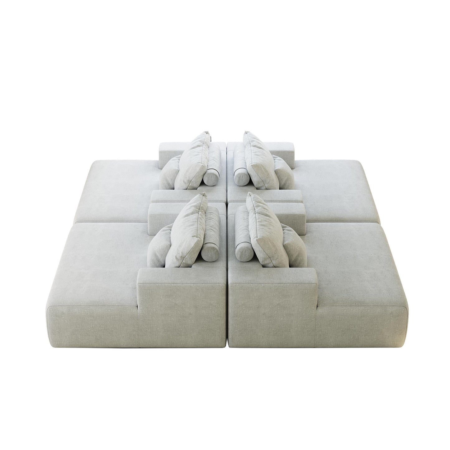 Canapé-lit simple en chenille beige avec coussin de dossier