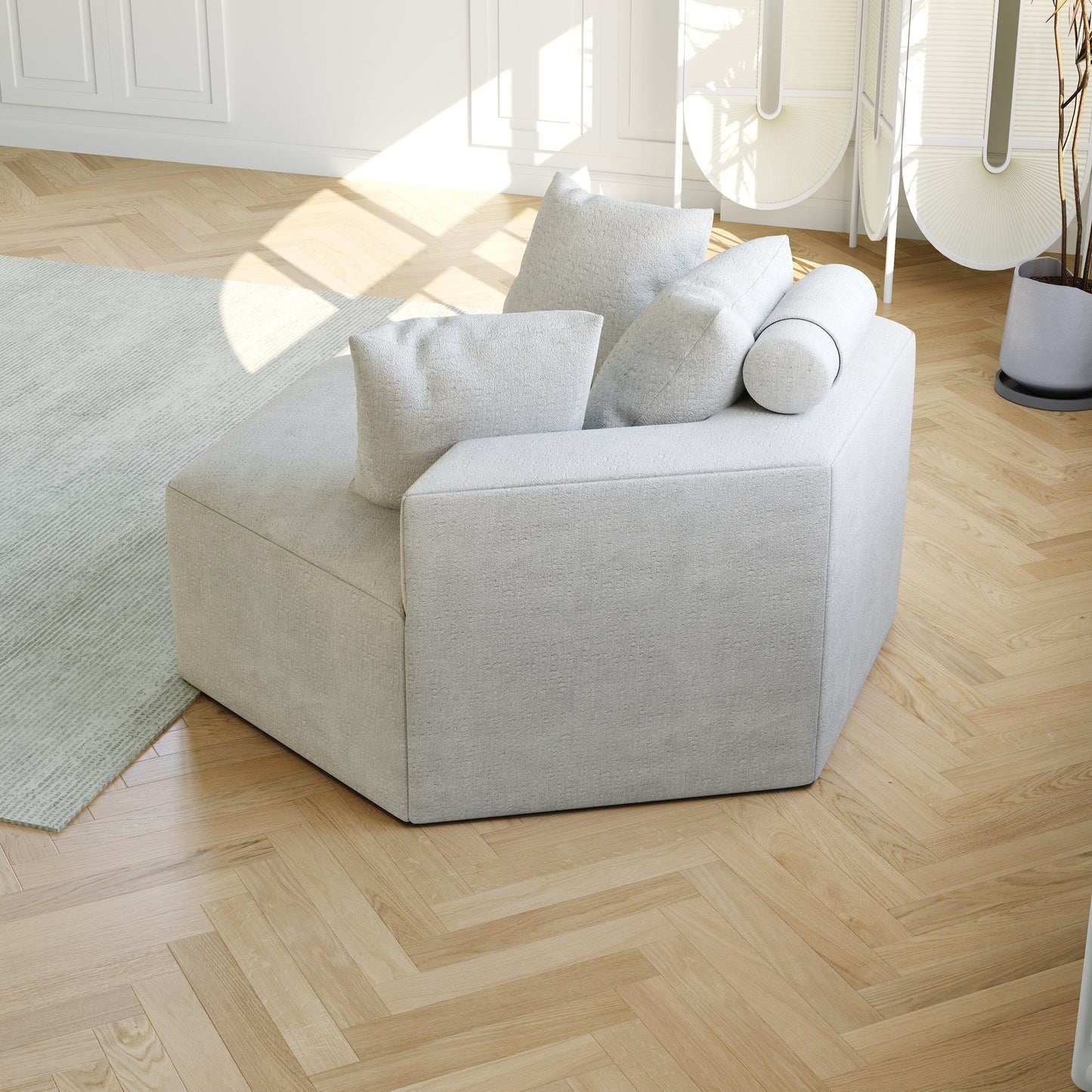 Canapé-lit simple en chenille beige avec coussin de dossier