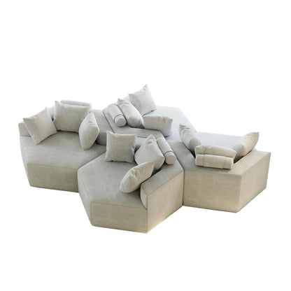 Canapé-lit simple en chenille beige avec coussin de dossier