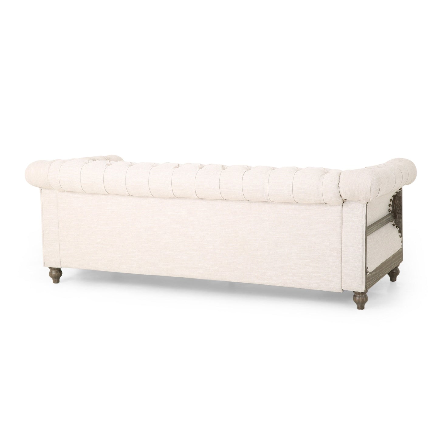 Canapé 3 places Chesterfield beige capitonné avec pieds en bois