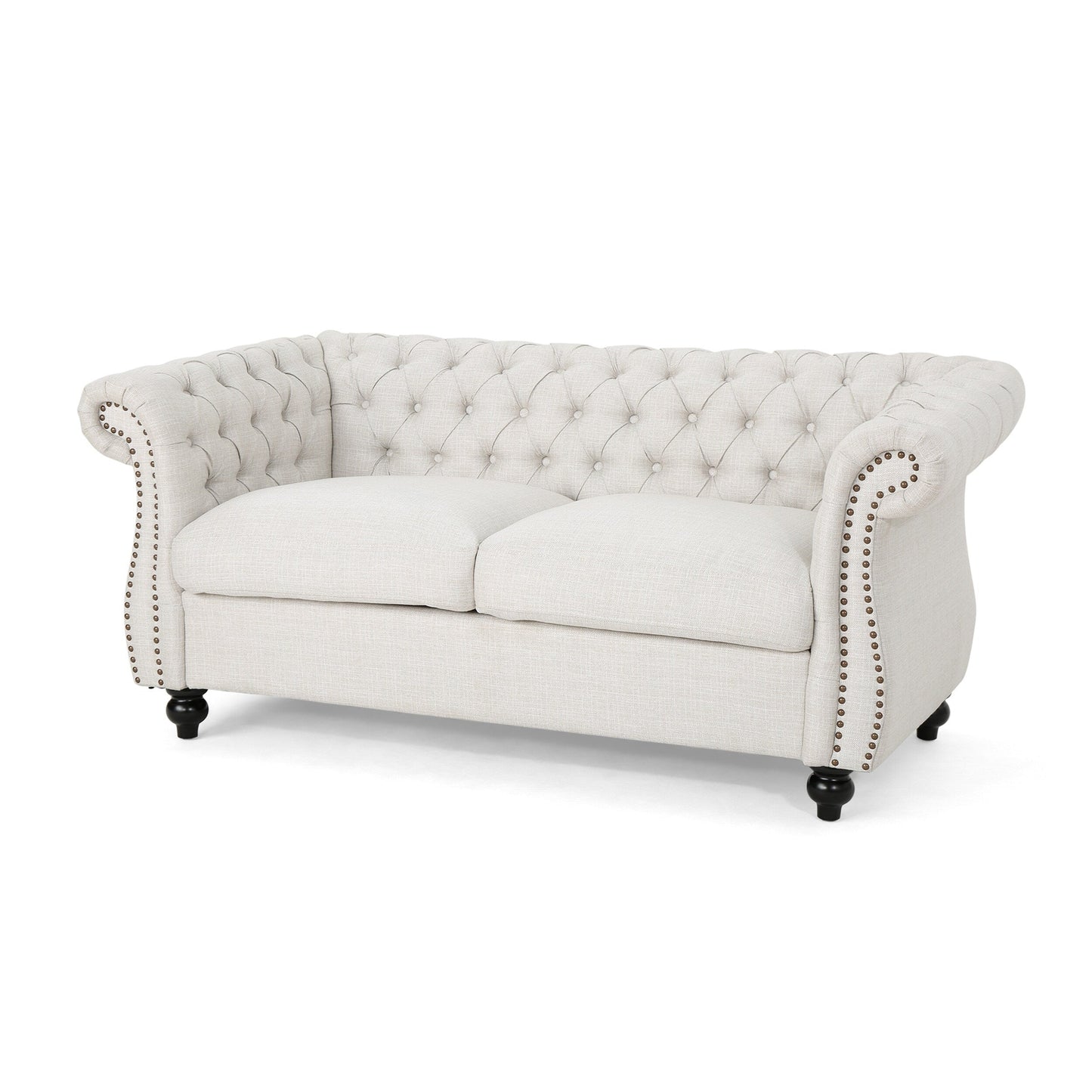 Canapé Chesterfield beige capitonné à boutons avec têtes de clous