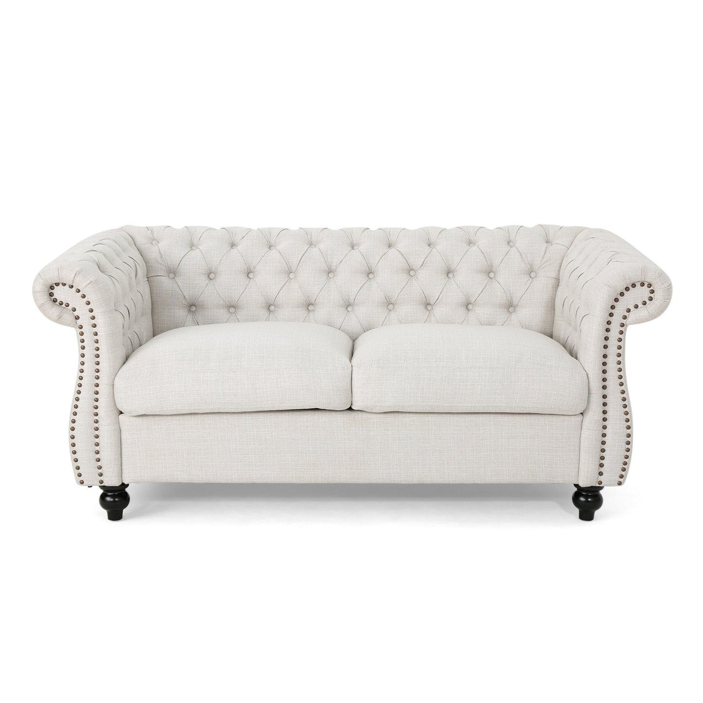 Canapé Chesterfield beige capitonné à boutons avec têtes de clous
