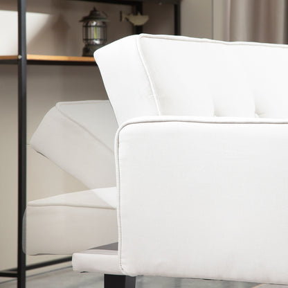 Canapé-lit futon 3 places convertible beige avec pieds en bois