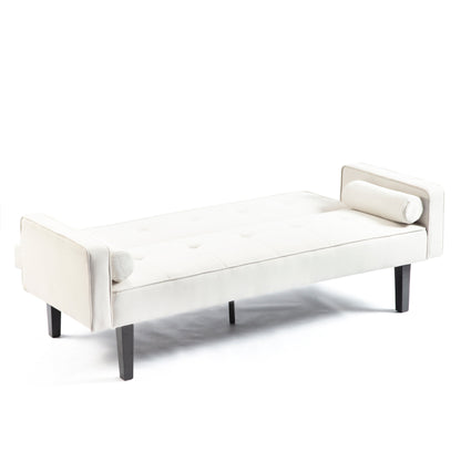 Canapé-lit futon 3 places convertible beige avec pieds en bois