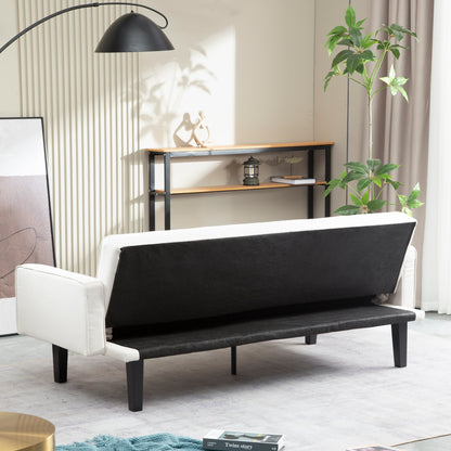 Canapé-lit futon 3 places convertible beige avec pieds en bois